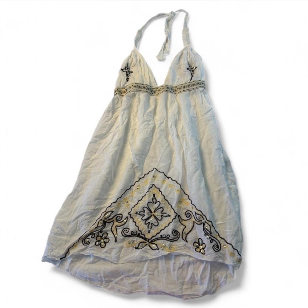 White Beaded /Sequin Summer Halter Dress